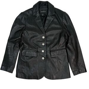 Vintage 90s Women's Medium Black Lambskin Leather Jacket Dunne & Cole